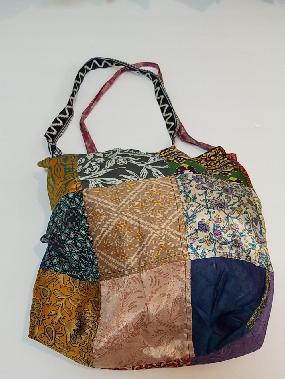Multicolor Patchwork Tote Bag - Bohemian Floral & Geometric Panels